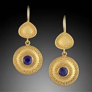 Vintage Marquis Elegant Gold Blue Lazuli Earrings